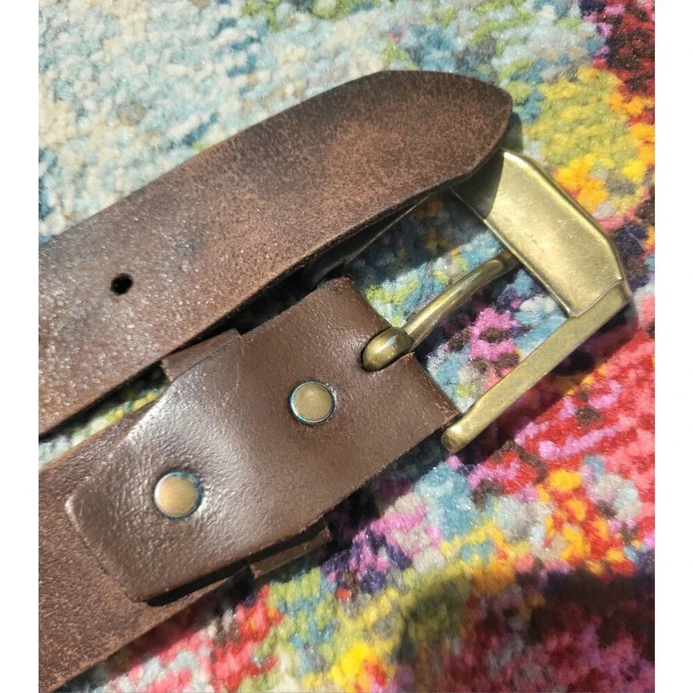 Vintage Y2k Levis Brass Buckle Distressed Italian Leather Brown Boho Western M